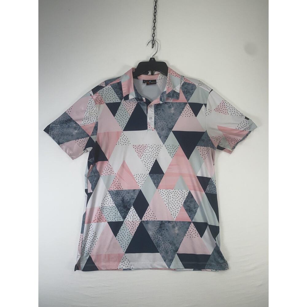 Yatta Golf Polo Shirt Mens M Multicolor Geometric Polyester Short Sleeve Golf